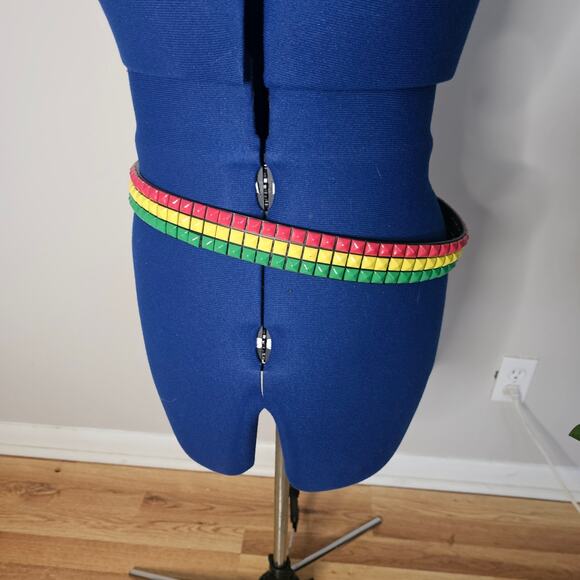 M3YC Accessories - Vintage M3YC Reggae Stud Belt | Black Vegan Leather Pyramid Studs | Size 36